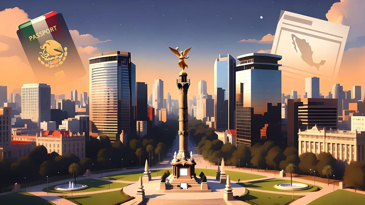 Mexico City skyline with Palacio de Bellas Artes representing Mexico immigration context