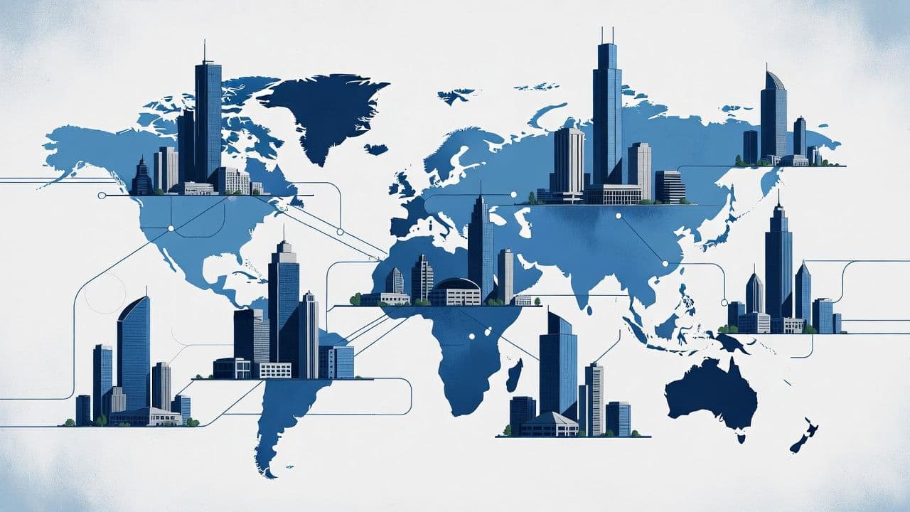 Global business structure concept showing offshore company formation options