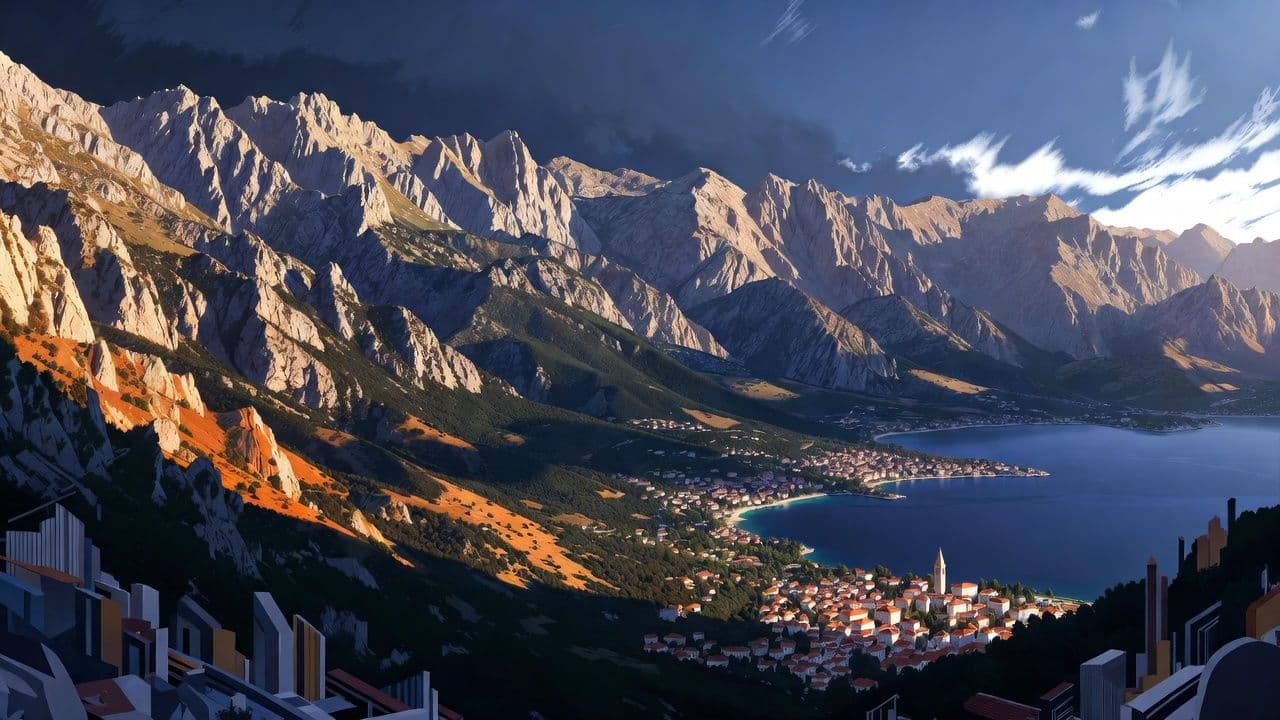 Montenegrin coastal town with mountains in the background representing the country's new citizenship by investment program