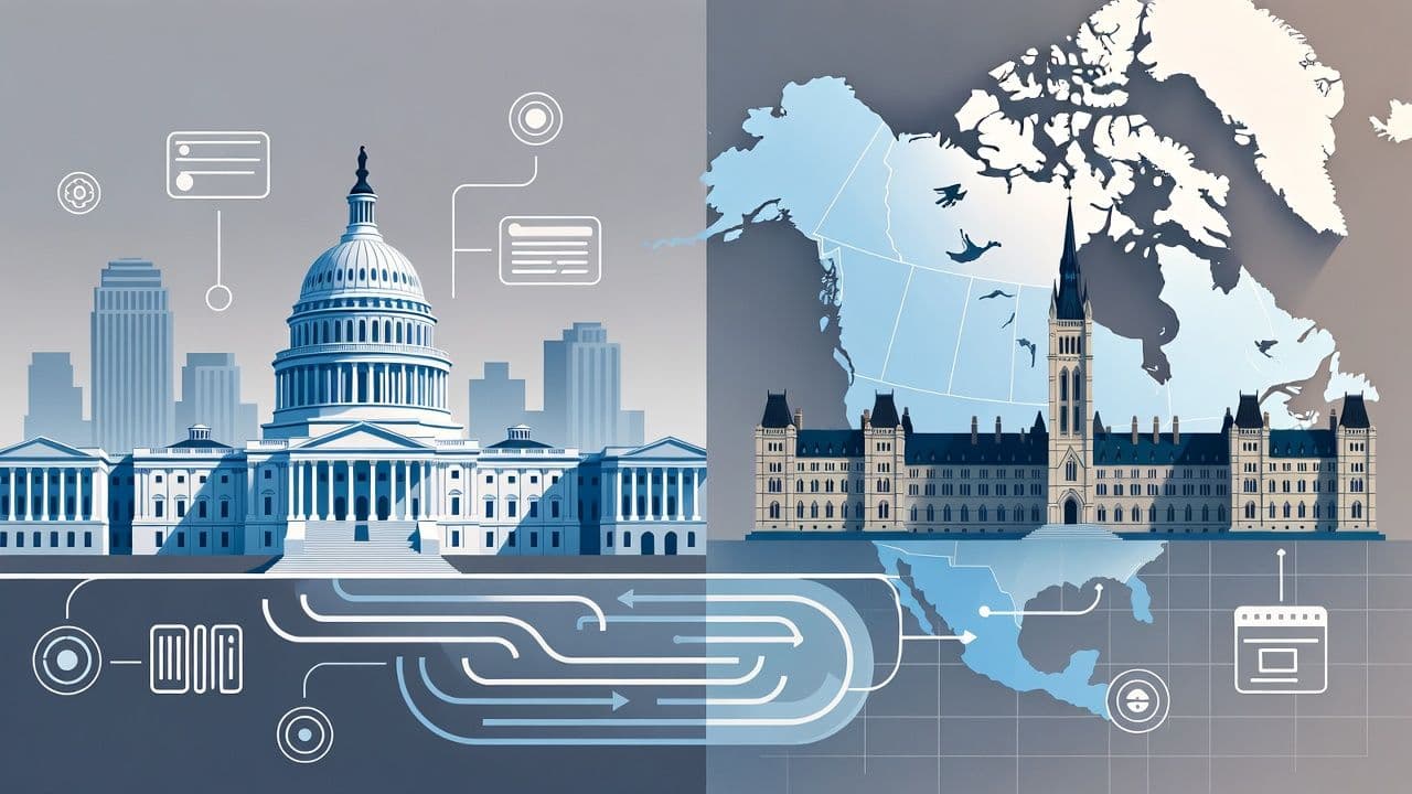 North American financial regulatory buildings representing US state money transmitter and Canadian MSB licensing