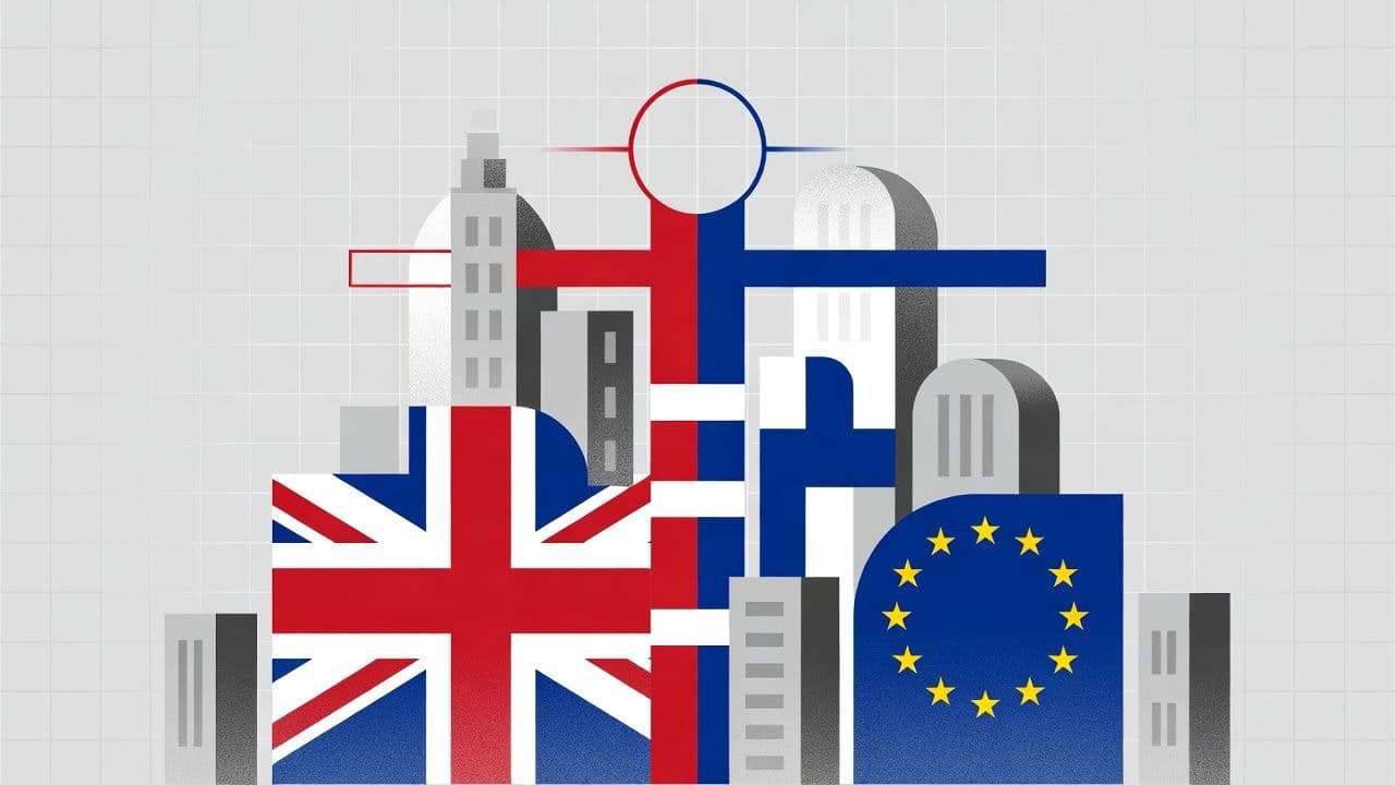 UK and EU flags with regulatory compliance concept showing dual jurisdiction requirements