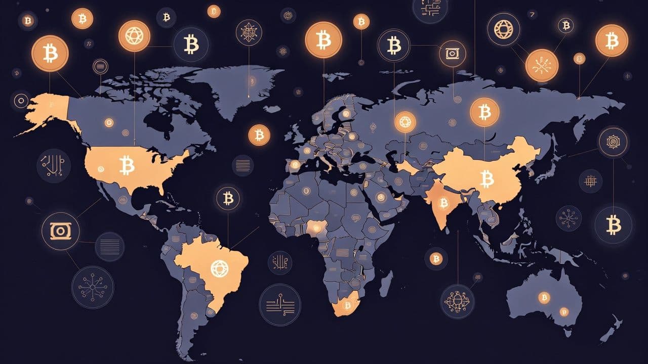 World map with tax rate indicators for different countries showing varied approaches to cryptocurrency taxation