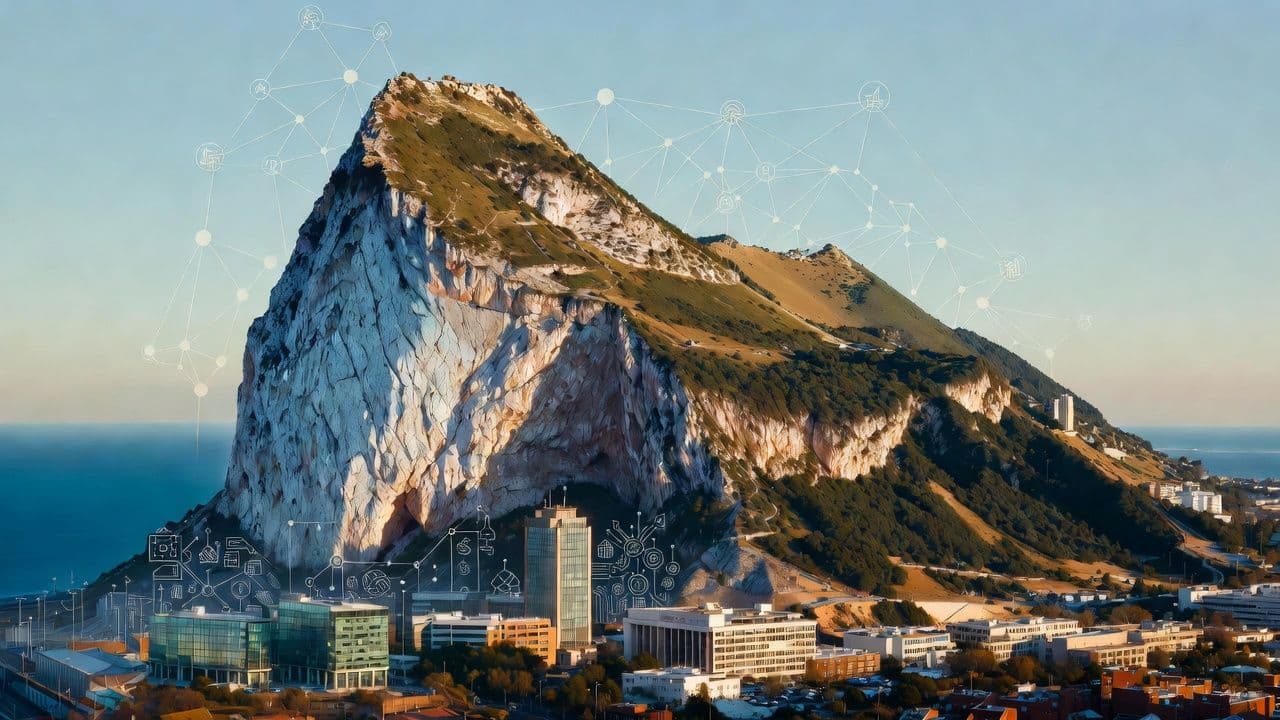 Gibraltar Rock and financial district representing the DLT Provider licensing framework for blockchain firms