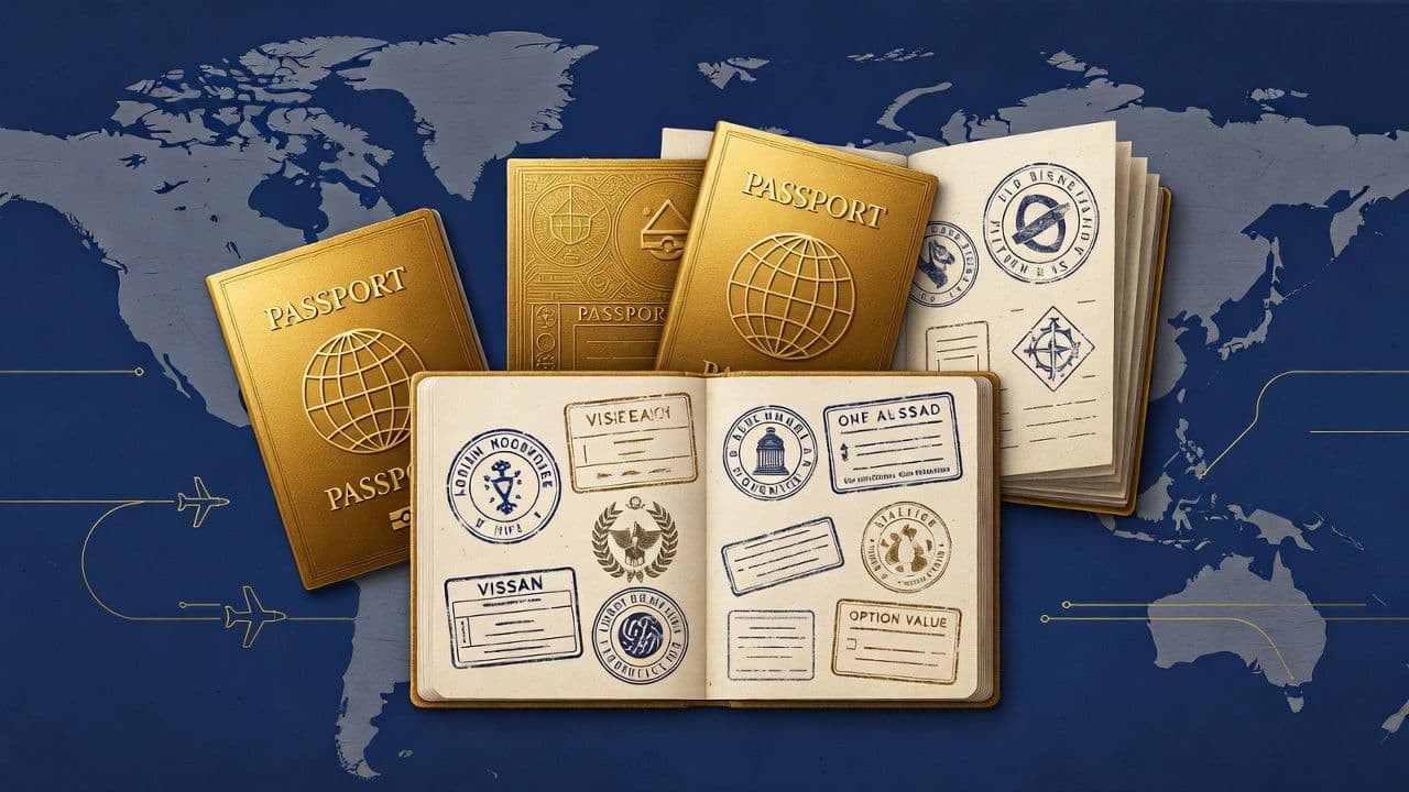 Multiple passport concept representing citizenship by investment options