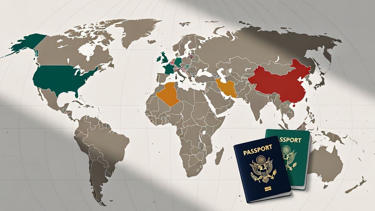 World map with highlighted countries showing dual citizenship policies from fully allowed to restricted